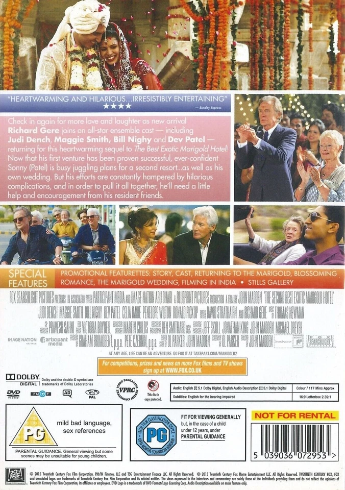 The Second Best Exotic Marigold Hotel (2015) DVD, Penelope Wilton [Region 2] - Image 2 of 2