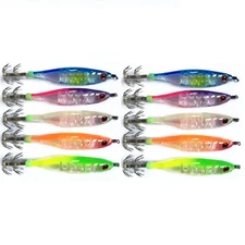 10pcs Squid Jig Lure Sea Fishing Luminous Wood Shrimp for Cuttlefish 11cm 10g