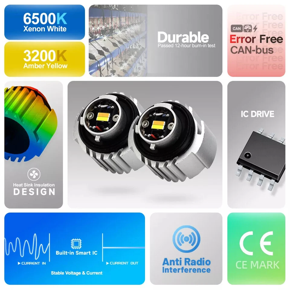 Faros antiniebla delanteros LED L1B amarillo/blanco para Honda Civic Accord Ridgeline CR-V Foto 4 de 4