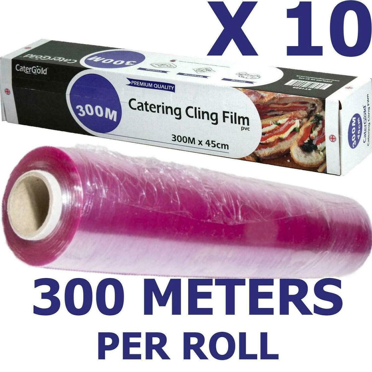 300m x 45CM Catering Kitchen Clear Cling Film Food Plastic Wrap