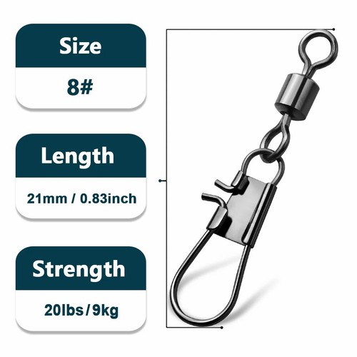 9KM Interlock Snap Rolling Swivel 50Pcs Stainless Steel Fishing Cross Lock Snaps - Picture 18 of 22