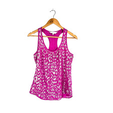 Trina Turk Women's S Silk Pink Silver Metallic Lined Racerback Tank Top USA Made