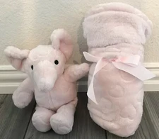 Lullaby Kids Pink Hearts Security Blanket Plush Elephant Lovey Set Rare NWOT