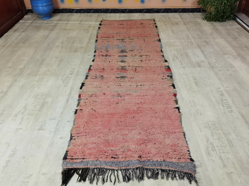 Bohemian Rug 2'1" x 8'4" Berber Moroccan Plain Old Wool Runner Muted Red Colours - Image 4 of 4