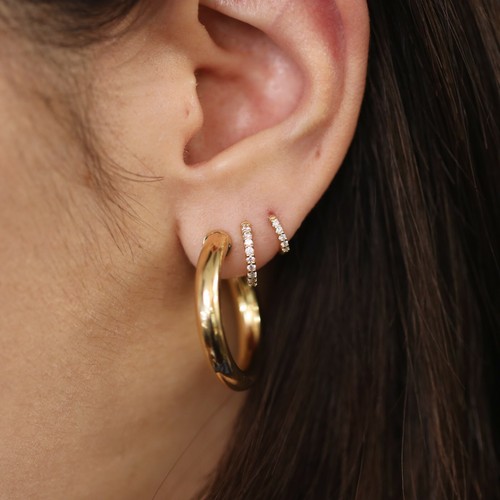 8mm Diamond Huggie Hoop Earrings, Single or Pair - Picture 2 of 5