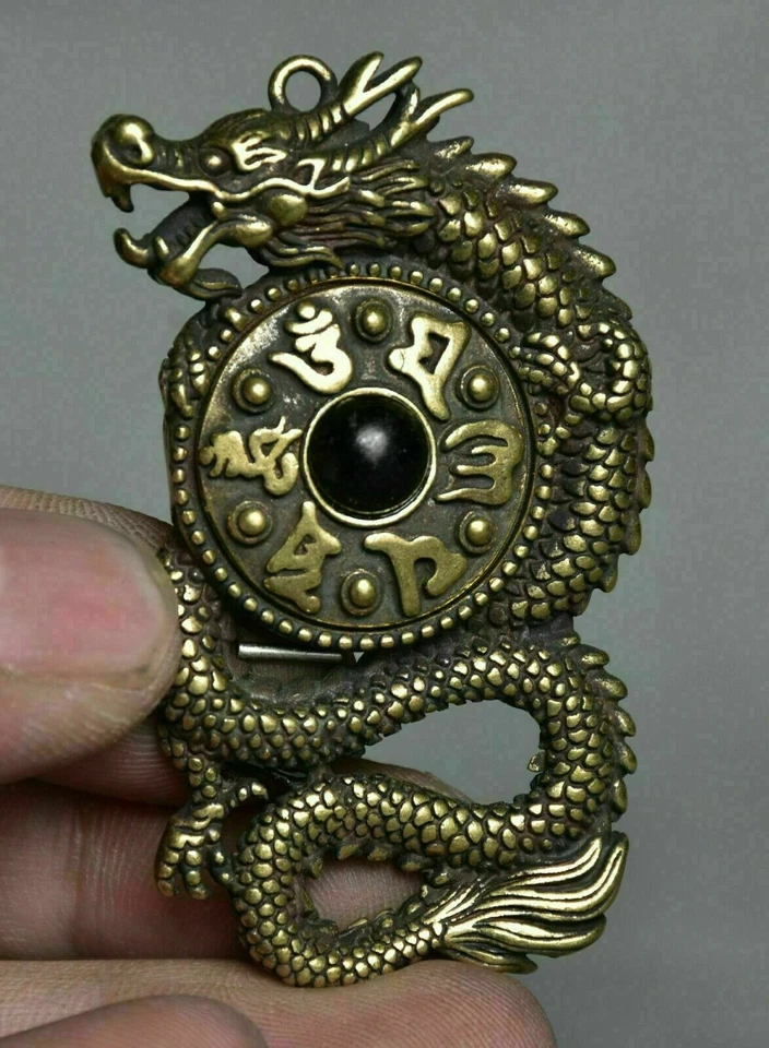 Amuleto Colgantes Bestia Dragón Feng Shui Cobre Antigua China 2.4" Coleccionar Foto 2 de 4
