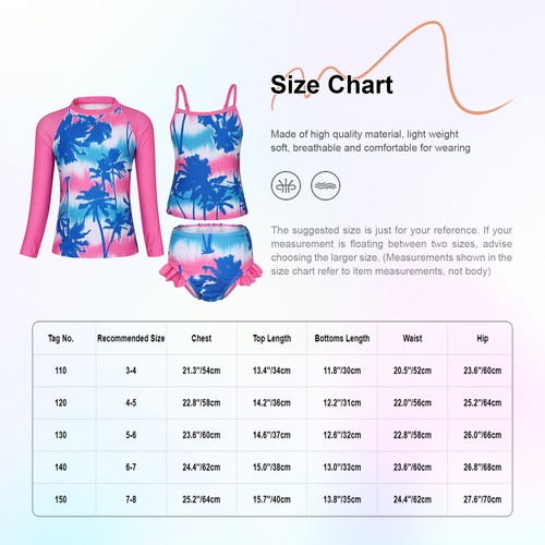 Kids Girls Rashguard Set Cami Swimsuit 3Pcs Swimwear Quickly Dry Bathing Suit - Picture 34 of 40