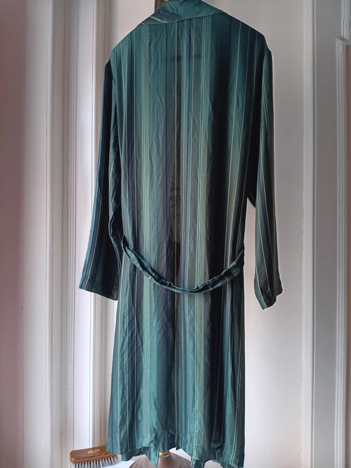 Hanro Dressing Gown - L - RRP 480 € - Green Striped Robe - Imagen 3 de 4