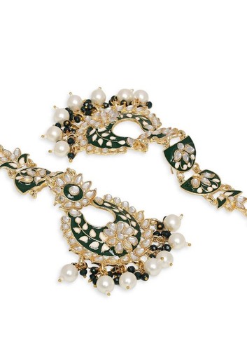 Indian Bollywood Gold Plated Kundan Chandbali Jhumka Bridal Earrings Jewelry Set - Picture 4 of 4
