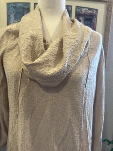 Top tunica Ali Miles collo cappuccio beige Lagenlook boho elasticizzato testurizzato medio - Foto 2 di 6