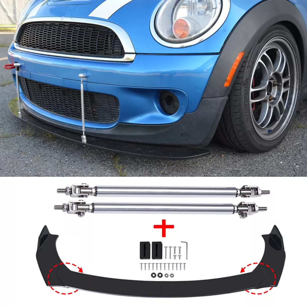 For MINI COOPER S R53 R56 R58 Glossy Black Front Bumper Lip Splitter Strut Rods