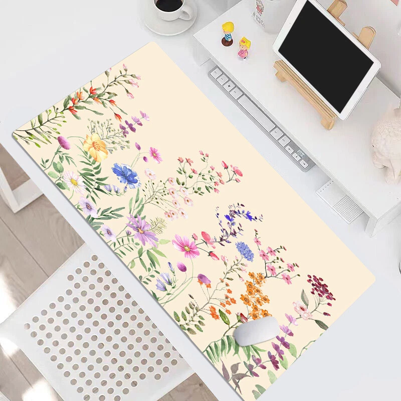 Cute Floral Mouse Pad Wildflower Beige Desk Mat for Keyboard and Mouse Desk Pad - Image 2 of 4