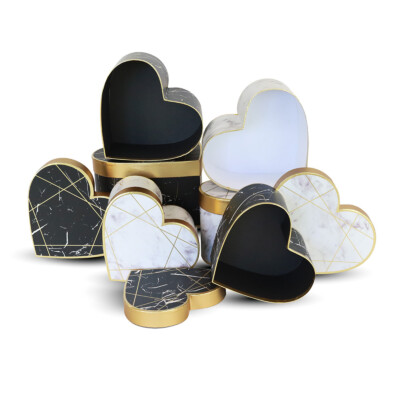 Premium Quality Heart Shape Mable Flower Box Floral Gift Box Set of 3, with Lids