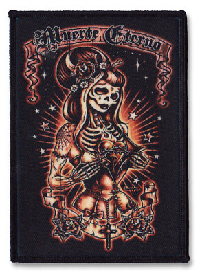 Muerte Eterno Sew-on Patch Day of the Dead Sugar Skull Gothic Sacred Heart Rose