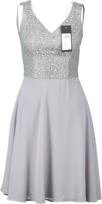 NEU! SWING Damen Kleid festlich betongrau mit Stickerei und Glitzer Gr. 38