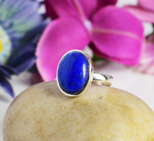 Lapis Lazuli Gemstone Oval Statement Ring Sterling Silver Vintage Style Jewelry