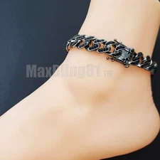 HEMATITE PLATED ALLOY 8.5" 10" 11" CUBIC ZIRCONIA CUBAN CHAIN BRACELET ANKLET