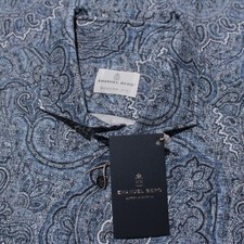 Emanuel Berg NWT Marseille Casual Button Down Shirt Size 44 17.5 XL Blue Paisley