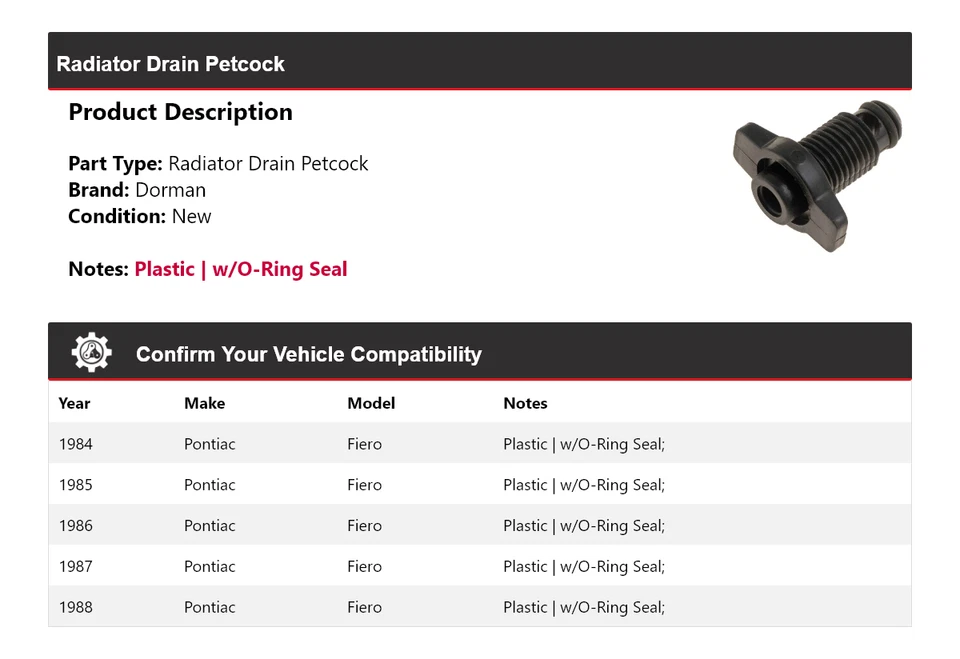Для 1984-1988 Pontiac Fiero Dorman сливной кран радиатора 1985 1986 1987 - Изображение 2 из 4