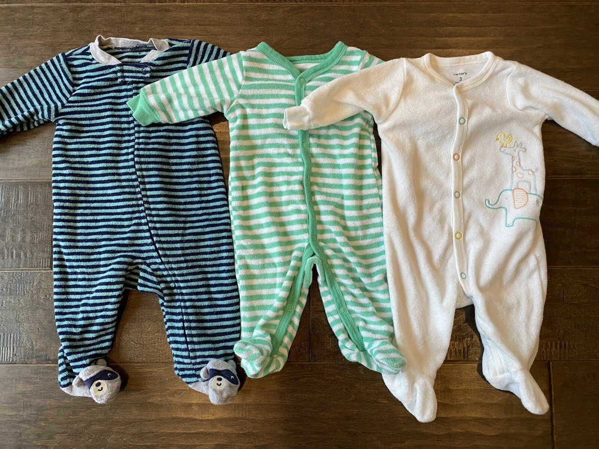 Lot of 3 Carters Baby Boy Size 3 Months Cotton Sleepers Pajamas