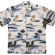 Vintage Pierre Cardin Shirt Mens M Hawaiian Sailboats Palm Tree Pineapple Aloha
