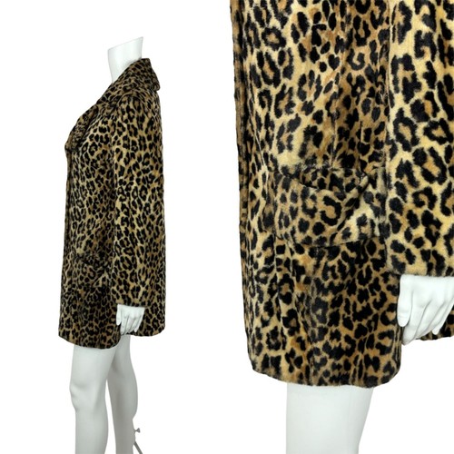 Vintage Leopard Print Jacket Women's Medium 60s Faux Fur Pea Coat Mackintosh - Picture 7 of 13