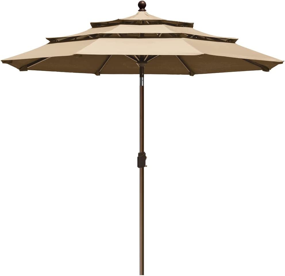 eliteshade sunbrella 9ft patio outdoor table umbrella 3 layers EliteShade 9Ft 3 Tiers Market Umbrella Patio Umbrella Outdoor Table Umbrella with Ventilation and 5 Years Non-Fading Top,Heather Beige