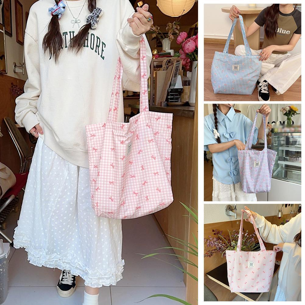 Summer Beach Tote Shoulder Colorful Bow Canvas Travel Bag for Women Girls W5M ⭐а