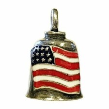 Pewter Motorcycle Gremlin Bell US American Flag Red White Blue Made in the USA