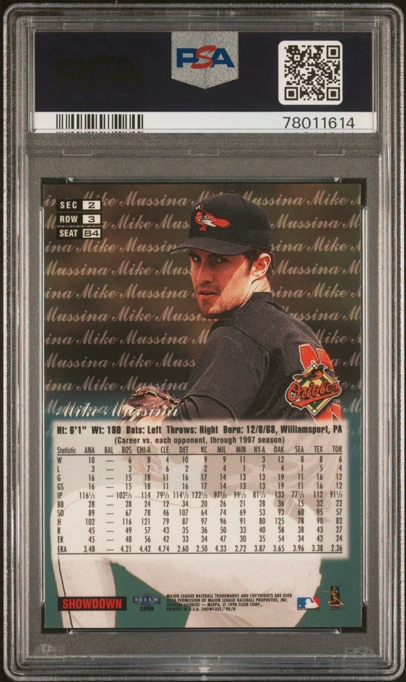 1998 Flair Showcase Flair Mike Mussina Row 3 PSA 7 Near Mint POP 1 Orioles MLB - Image 2 of 2