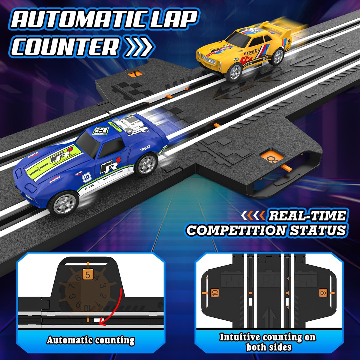 Electric Slot Car Race Track Set – Dual Racing Car Set For Kids (Ages 4-16) – Made In USA-560826