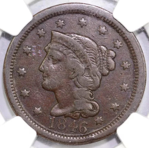 1846 1c Tall Date N-25 Braided Hair Large Cent NGC VF 20 BN