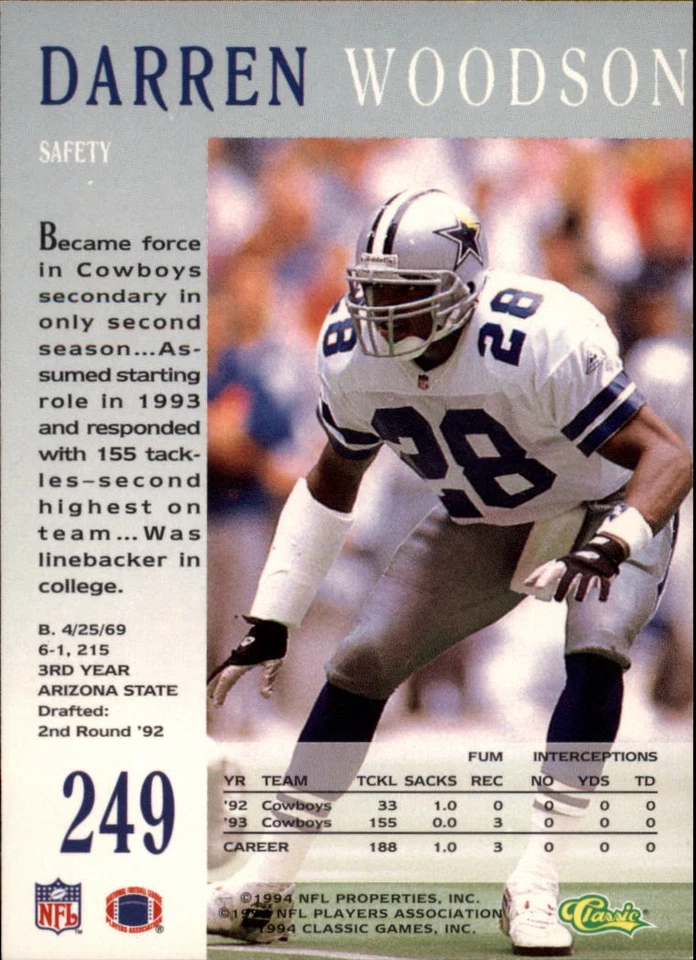 1994 Pro Line Live #249 Darren Woodson - Image 2 of 2