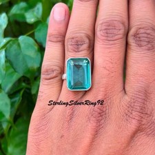 Aquamarine Cut Gems 925 Sterling Silver Statement Men's Gift Jewelry Ring AK3061