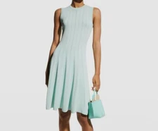 $990 Lela Rose Womens Green Pointelle-Knit Fit-&-Flare Sleeveless Dress Size M