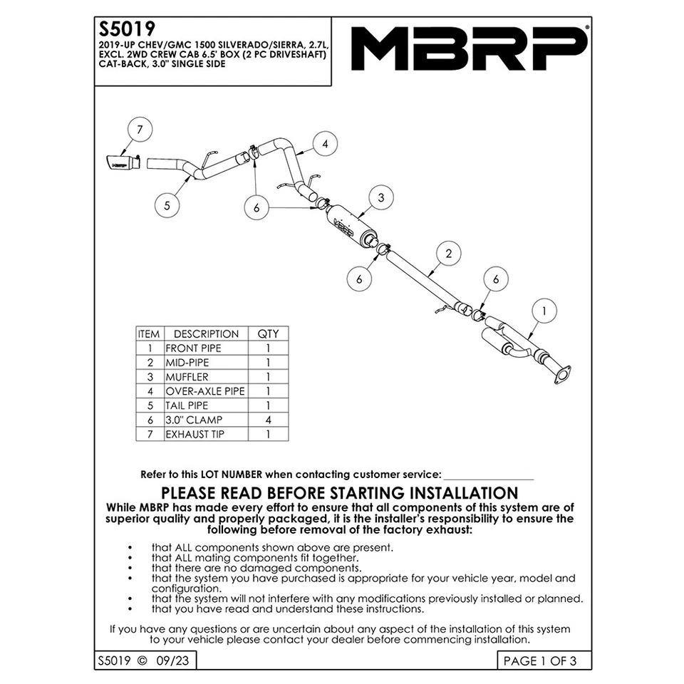 Escape trasero MBRP S5019AL acero Cat para Silverado/GMC Sierra 1500 2019-24 2,7 L Foto 3 de 4