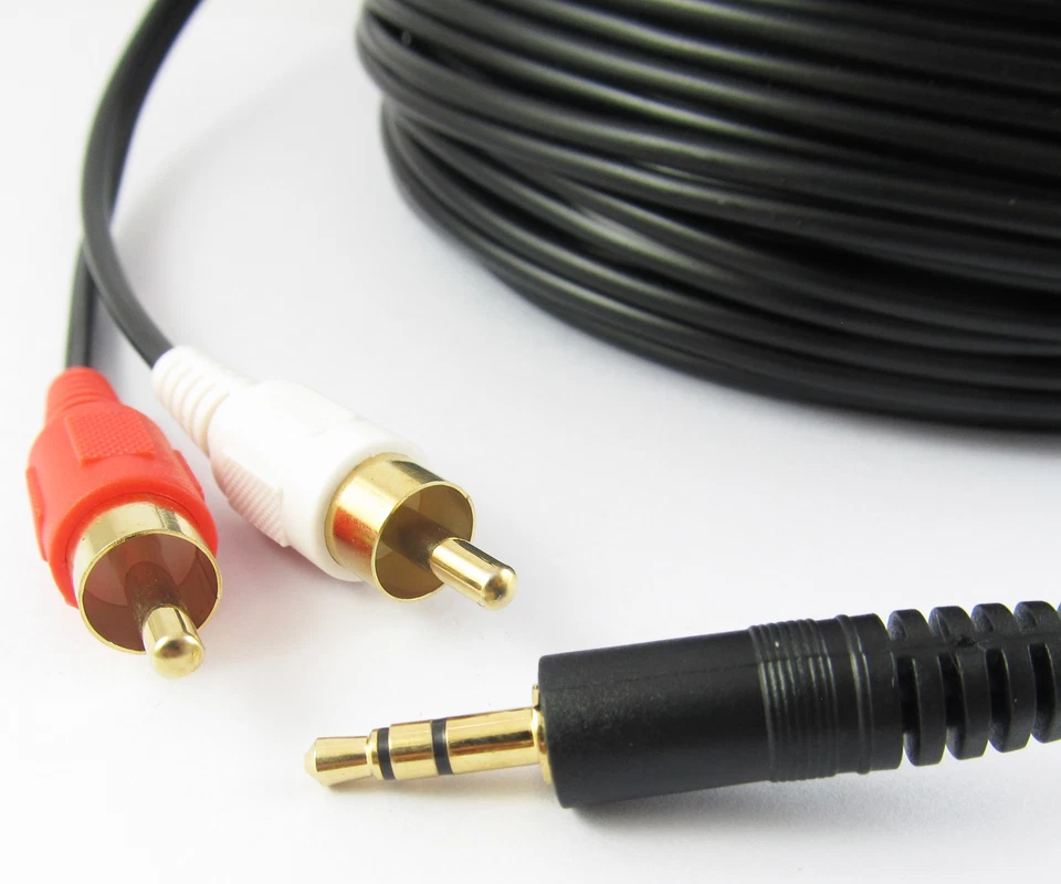 100Ft 30M Aux 3.5mm Gold Male Plug to 2 RCA Gold Male Stereo Audio Y Cable Cord - Image 2 of 4