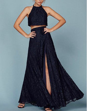 Reformation NWT Harper's 2-Piece Maxi Dress Set in Black Lace, XS