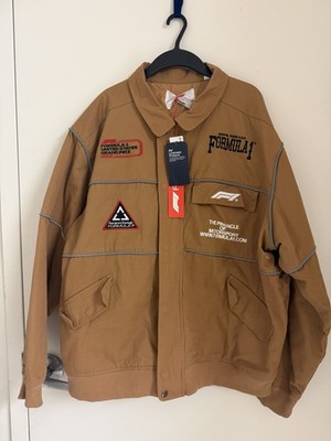 Formula 1 Men's Embroidered Quilted Full Zip Bomber Jacket Brown
