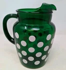 Vintage 1950’s MCM Anchor Hocking Fire King Forest Green Polka Dot Pitcher