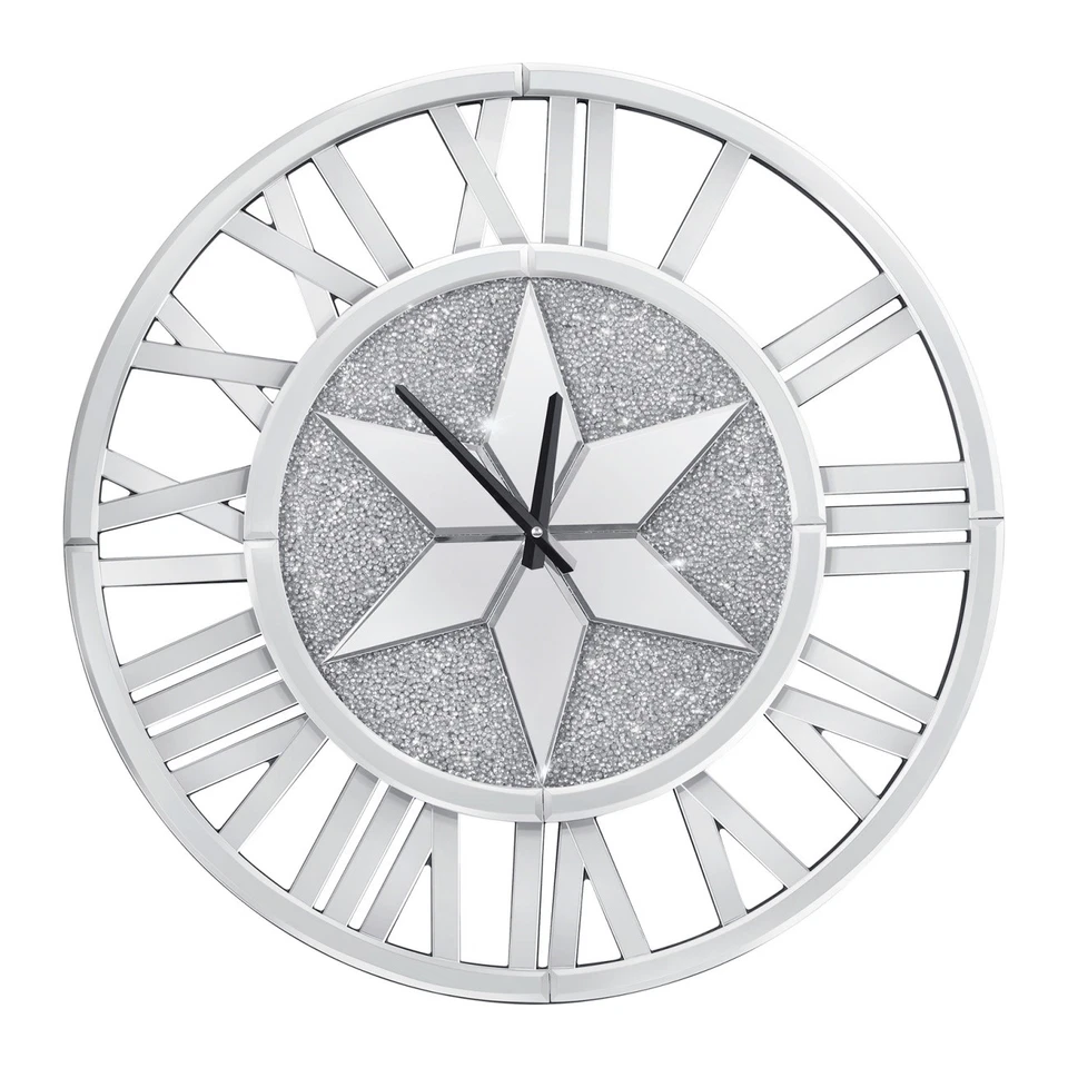 Large Mirrored Clock Roman Numeral Sparkle Wall Art Clock with Crushed Diamond - Image 4 of 4