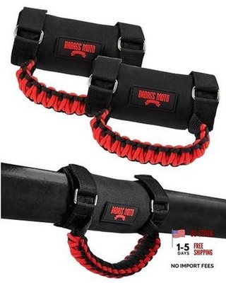 Roll Bar Grab Handles - SXS, ATV, & UTV Grab Handles Grips Red 2-PK
