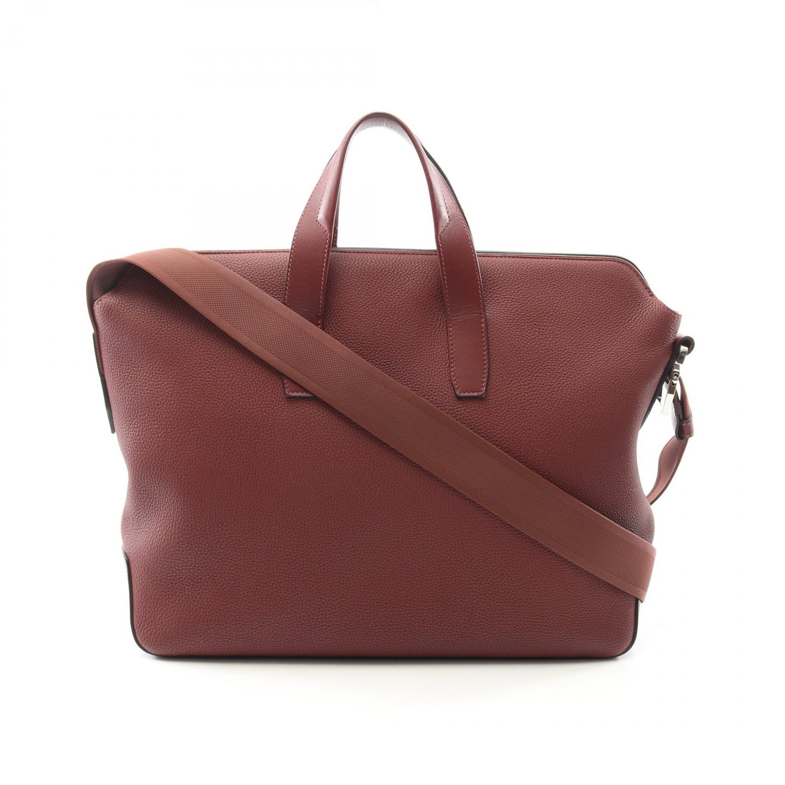 HERMES Porto Document Bag in Clemence Leather Rouge Grenat with Silver Hardware
