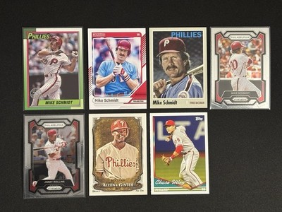 (x7) Philadelphia Phillies Lot - Mike Schmidt Insert T90-2, Rollins, Utley