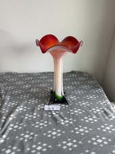Calla Lily Open Bloom Tulip Trumpet Vase Red Green White Murano Style Art Glass