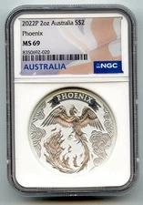 2022P 2oz. Australia S$2 Pheonix MS69 NGC - GC616