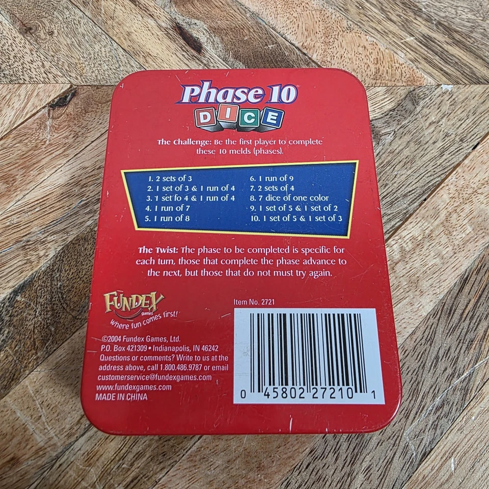 Phase 10 Dice Fundex Fun Challenging Dice Rolling Score Game 1998 Complete Tin - Image 2 of 3