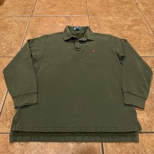 Polo Ralph Lauren Rugby Sweatshirt Fleece Green Large Collared Orange