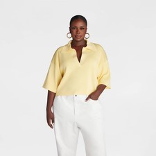 KBB by KAHLANA Women Short Sleeve Boxy 'The Cropped Polo Sweater' -