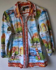 Spartelle Zipper Jacket Spandex Blend Tropical Print Bright Color Size Large